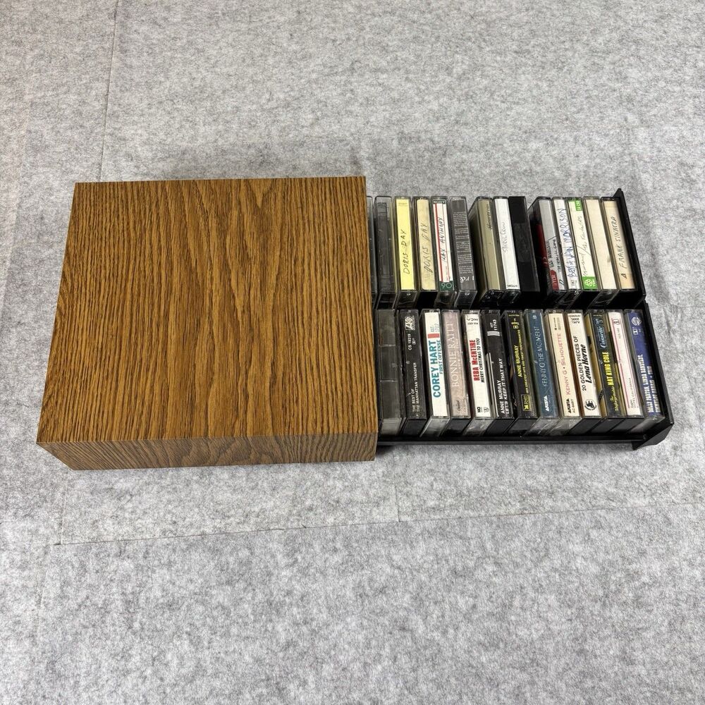 Kenny G Nat King Cole Doris Day Cassette Tape Lot of 28 & Drawer Faux Wood Case